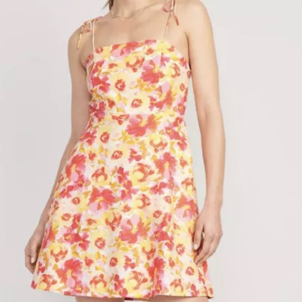 Old Navy Floral Tie Shoulder Linen Blend Mini Cami Dress Size Large